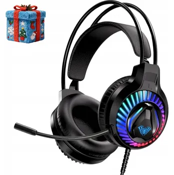 Sluchátka HERNÍ SLUCHÁTKA S MIKROFONEM USB A 3,5MM PODSVÍCENÁ LED OBRUČ PRO HRÁČE