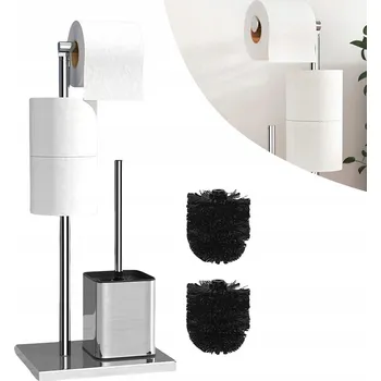 STOJAN NA TOALETNÍ PAPÍR + WC ŠTĚTKA VĚŠÁK STOJÍCÍ KOVOVÝ STŘÍBRNÝ PEVNÝ