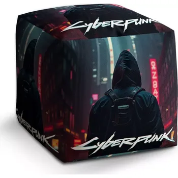 Taburet Sablio Taburet Cube Cyberpunk 2077 Pohled do města: 40x40x40 cm