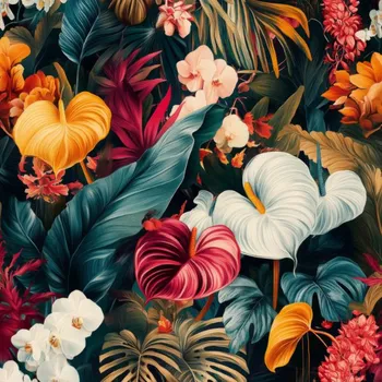 Zbytek - Látka lesklá na plavky, fitness oblečení barevné tropické květiny