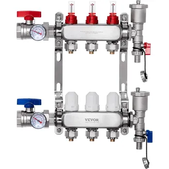 Instalatérský materiál Vevor Rozdružovač pro podlahové topení 3-odbočný 1/2" pex nerez s adaptéry