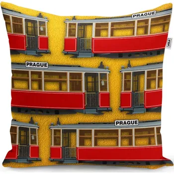 Polštář Sablio Polštář Pražské historické tramvaje Žlutý Pattern - 60x60 cm