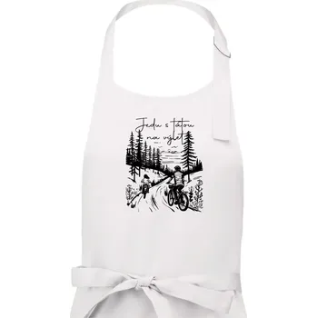 Kuchyňská zástěra Cyklistika - Jedu s tátou na výlet - Táta a dcera - Pánská zástěra na vaření - Univerzální velikost ( Bílá )