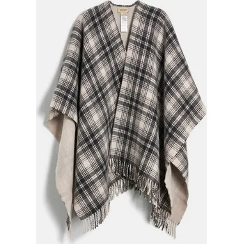 Dámský svetr PONČO WOOLRICH PLAID LOGO CAPE WHITE HUNTING