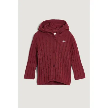 Pánské oblečení KARDIGÁN GANT COTTON CABLE CARDIGAN PLUMPED RED