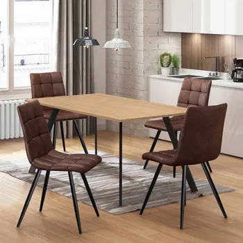 Jídelní set Jídelní stůl 120x80 BERGEN dub + 4 židle BERGEN hnědé mikrovlákno