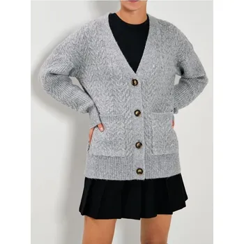 Dámská móda Sinsay - Propínací svetr na knoflíky - šedá - 284GT-09M - 284GT-09M-XL