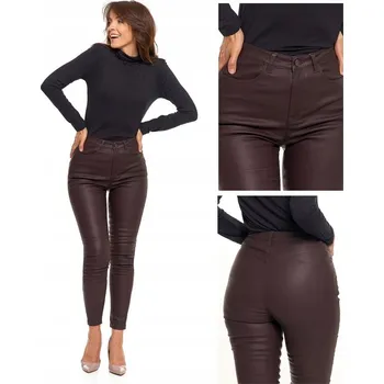 Dámské kalhoty Dámské kalhoty z eko kůže, skinny viskózové trubičky, klasický model, hnědé, velikost 36