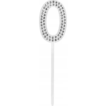 Dortová svíčka Stříbrná diamantová ozdoba na dort Číslice 0 2,5 x 10,5 cm