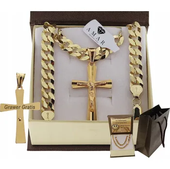 Řetízek Zlatý PLNÝ Pánský ŘETÍZEK PANCR S KŘÍŽKEM RYZOST 925 585 GRAVÍROVÁNÍ DÁREK