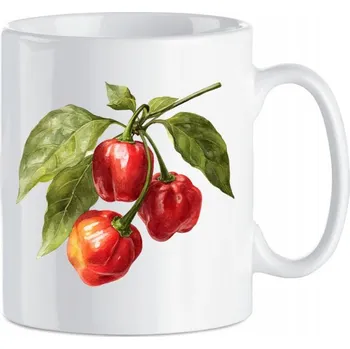 Keramický hrnek Červené Papričky se stonkem, motiv zeleniny