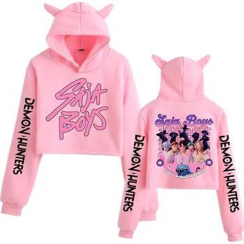 Dámský svetr KPop Demon Hunters (Lovkyně démonů) KPop Demon Hunters - kratší dívčí/dámská mikina (potisk Saja Boys) Barva: Růžová, Velikost: XXS