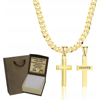 Řetízek Zlatý PLNÝ Pánský ŘETÍZEK PANCR S KŘÍŽKEM RYZOST 925 585 GRAVÍROVÁNÍ DÁREK