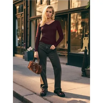 Dámský svetr Sinsay - Svetr z žebrované pleteniny - burgundy - 367FJ-93X - 367FJ-93X-L