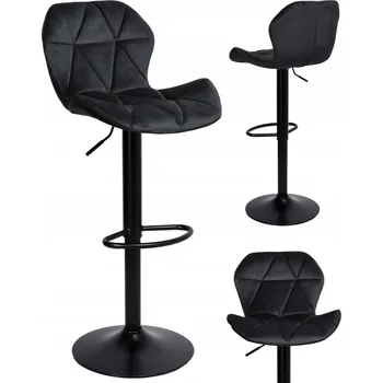 Barová židle BAROVÁ ŽIDLE NASTAVITELNÝ OTOČNÝ VELUR SEVILLA VELVET ČERNÝ LOFT