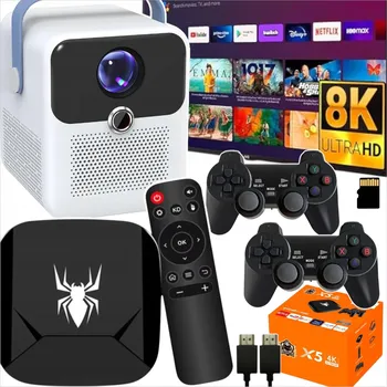 Projekční technika 4K LED PROJEKTOR S ANDROIDEM, HERNÍ KONZOLÍ, 2 PADŮ, HRY, DÁLKOVÝM OVLADAČEM, WIFI A USB