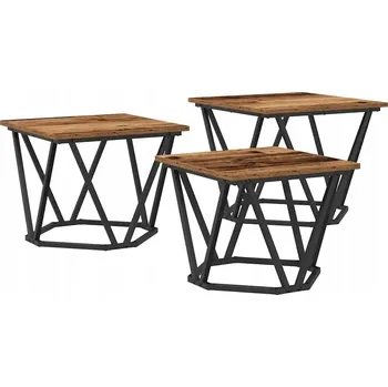Konferenční stolek Sada 3 konferenčních stolků, staré dřevo, dřevotříska a ocel