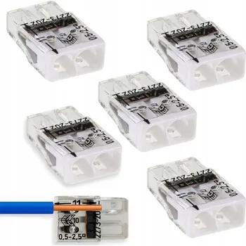 5x Instalační Svorka Rychlospojka WAGO 2273-202 pro DRÁT 2x0,5-2,5mm