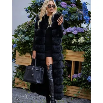 Dámská vesta Luxusní kožich dlouhá kožešinová vesta - Černá S Barva: Černá, Velikost: S