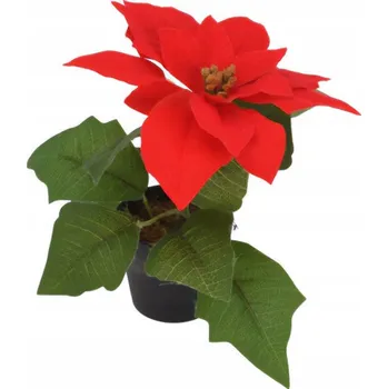 Vánoční dekorace VÁNOČNÍ HVĚZDA V KVĚTINÁČKU ČERVENÁ VÁNOČNÍ UMĚLÝ KVĚT 19 CM