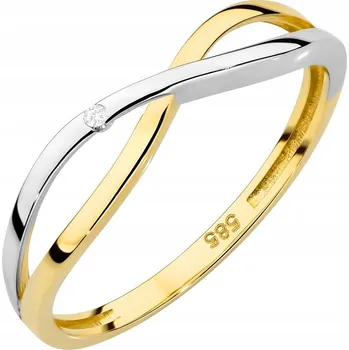 Prsten ZLATÝ PRSTÝNEK PRSTEN pr. 585 Dvoubarevný Pletený s zirkonem vel.17