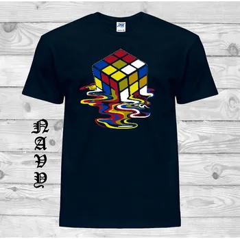 Pánské tričko levne-bavlnene-tricko-potisk-tajici-Rubikova-kostka Barva: Navy - tmavě modrá, velikost: XL