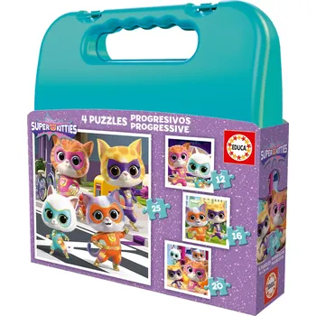 Puzzle v kufříku SUPER KITTIES 4v1