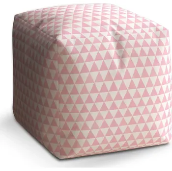 Taburet Sablio Taburet Cube Růžové a bílé trojúhelníky: 40x40x40 cm