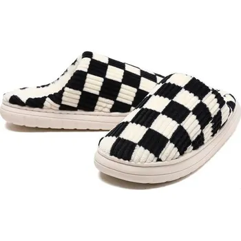 Dívčí zimní obuv Pantofle Waysoland pro ženy a muže, Nadýchané dámské plyšové pantofle z paměťové pěny s károvanou