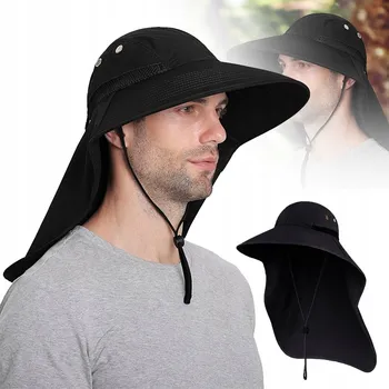 Klobouk RYBÁŘSKÝ KLOBOUK SKLÁDACÍ TURISTICKÝ KLOBOUK S KRYTEM NA KRK ČERNÝ