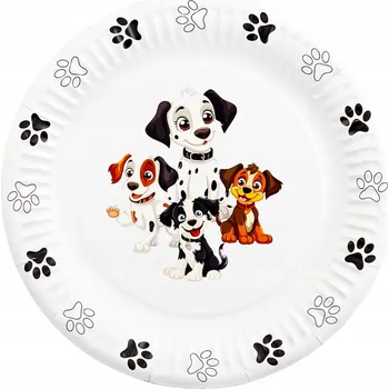 Talíř Bílé papírové talíře s pejsky , 18 cm, 6 kusů , narozeninové