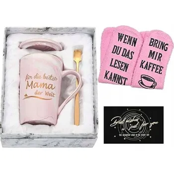 Keramický hrnek s víčkem, dárek pro maminku, se lžičkou, 400 ml, německý jazyk