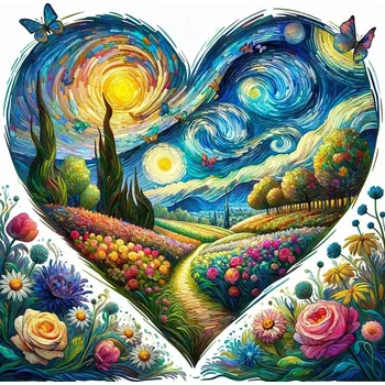 Obraz Diamantová Výšivka Květiny Barevné Polní Louka Les Cesta Motýl VELKÁ 50x50 cm