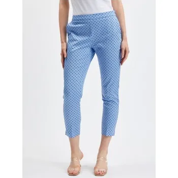 Modré dámské puntíkované zkrácené kalhoty