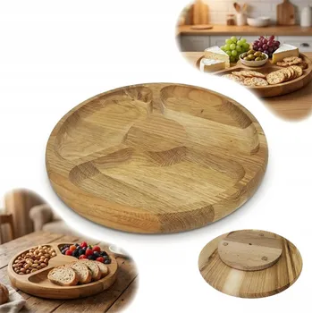 Kuchyňské prkénko Dřevěné otočné prkénko z dubu na servírování, na chuťovky, 34 cm, 3 přihrádky