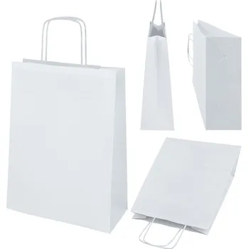 BÍLÉ PAPÍROVÉ TAŠKY 24x10x32 cm PREMIUM 130 g/m² NA DÁRKY NÁKUPY 10 ks