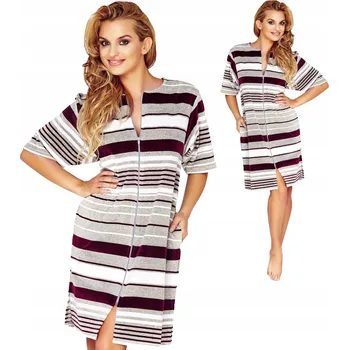 Dámský župan ELEGANTNÍ MĚKKÝ PŘÍJEMNÝ ŽUPAN NA ZIP S PRUHY ŽUPAN WANMAR L