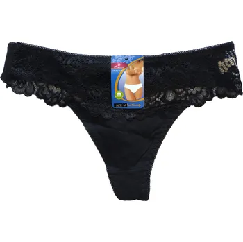 Kalhotky Fenghuang Dámské bavlněné kalhotky tanga s krajkou 6618 Barva: černá, Velikost: M