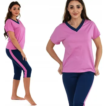 Dámské pyžamo Dámské bavlněné pyžamo tričko s 3/4 kalhotami, pohodlné, příjemné, velikost XL