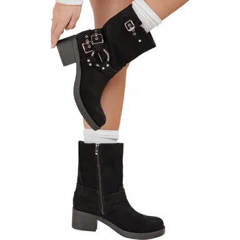 Dámská zimní obuv Dámské kotníkové boty s ozdobnou sponou, černé ZY1255 - 38