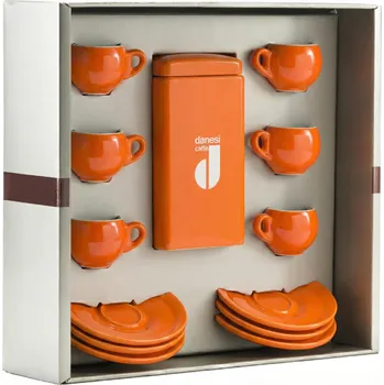 Danesi La Forma Gift Pack - Darkova Kazeta Kava 250g + 6 espresso šálků a 6 podšálků - oranžová