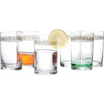 Sklenice HUTA KROSNO sklenice na čaj a kávu 250ml, jednoduchý design, zlatý řecký vzor, 6 Ks.