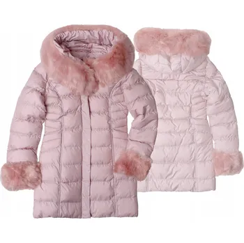 Dámský kabát Zimní bunda s kožešinou, střih kabátek, světle růžová, velmi teplá, velikost 164