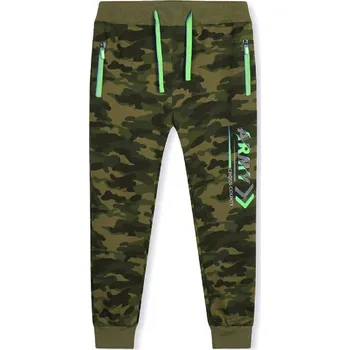 Dětská móda CHLAPECKÉ MASKÁČOVÉ TEPLÁKY ARMY PRO DĚTI Barva: Maskáč se zeleným nápisem, Velikost: 164