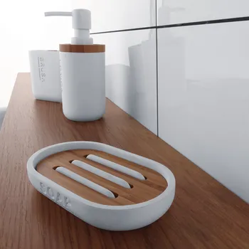 Mýdlenka Nimco KORA mýdlenka, polyresin, bílá/bambus