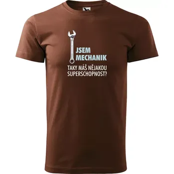 Pánské tričko Sablio Tričko s potiskem Jsem mechanik, taky máš nějakou superschopnost? - hnědé S
