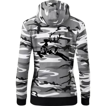 Dámská mikina Laň z listů - Dámská mikina trendy zipper s kapucí - 2XL ( Šedý maskáč )