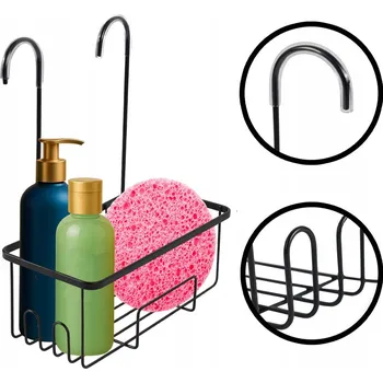 Drátěná police ČERNÁ ZÁVĚSNÁ KOUPELNOVÁ POLIČKA NA BATERII DO SPRCHY - STYLOVÁ A ODOLNÁ