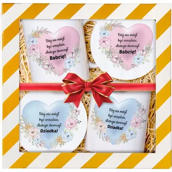 Dárek pro babičku a dědečka SADA 2 hrnků s podložkou