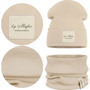 Čepice Jarní Dětská Souprava z Dvojitého Materiálu ČEPICE NÁKRČNÍK Béžová 42-46